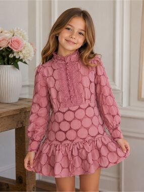 Bardot Junior Talina Lace Dress Girls Size 6 Pink Long Sleeve Party Special